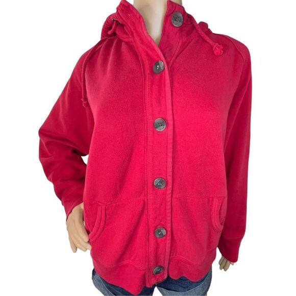 Sonoma Red Button Up Hoodie With Knit Hood - Picture 1 of 4